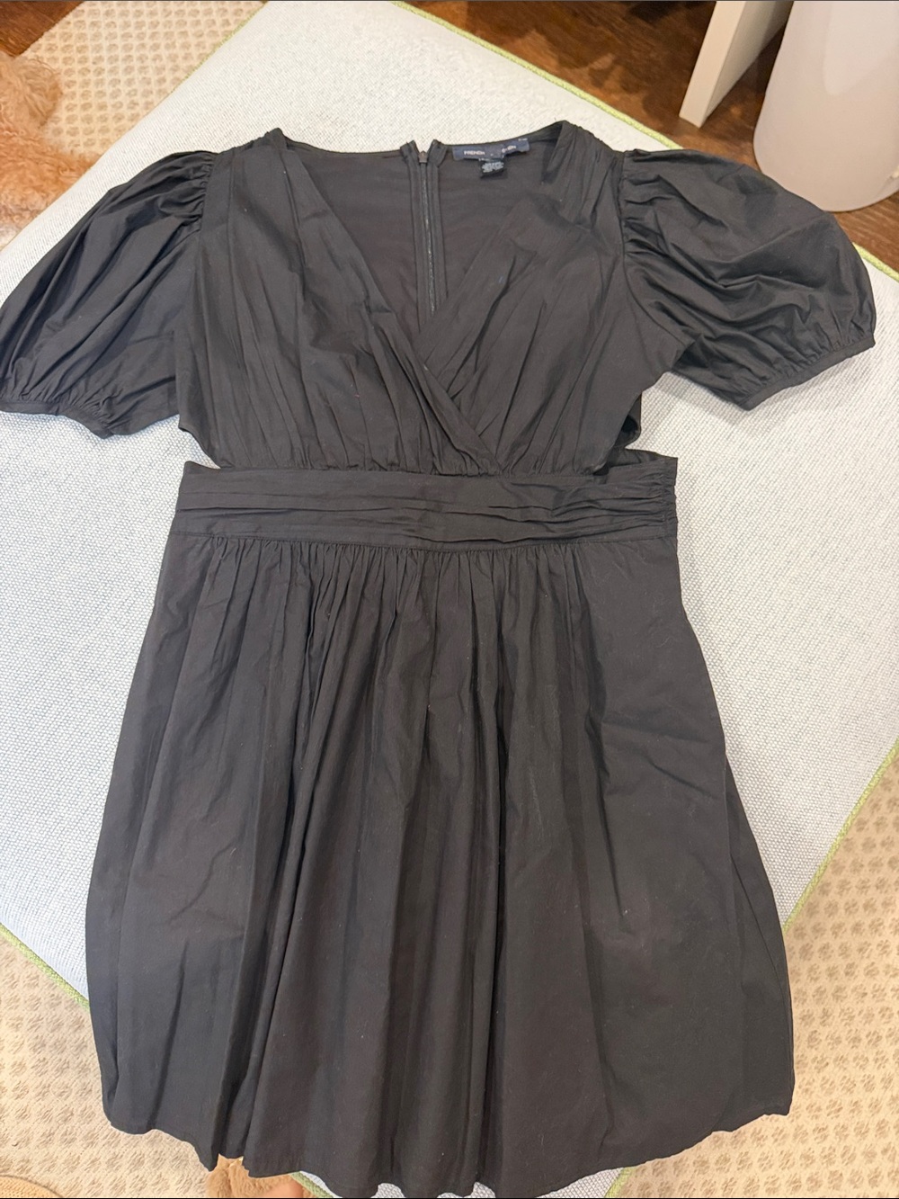 French Connection Black Puff-Sleeve Wrap Mini Dress